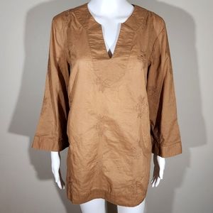 SIGNATURE by LARRY LEVINE Embroidered Split Neck Cotton Top